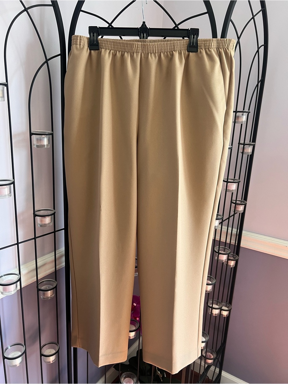 Alfred Dunner Tan Elastic-Waist Straight Legs